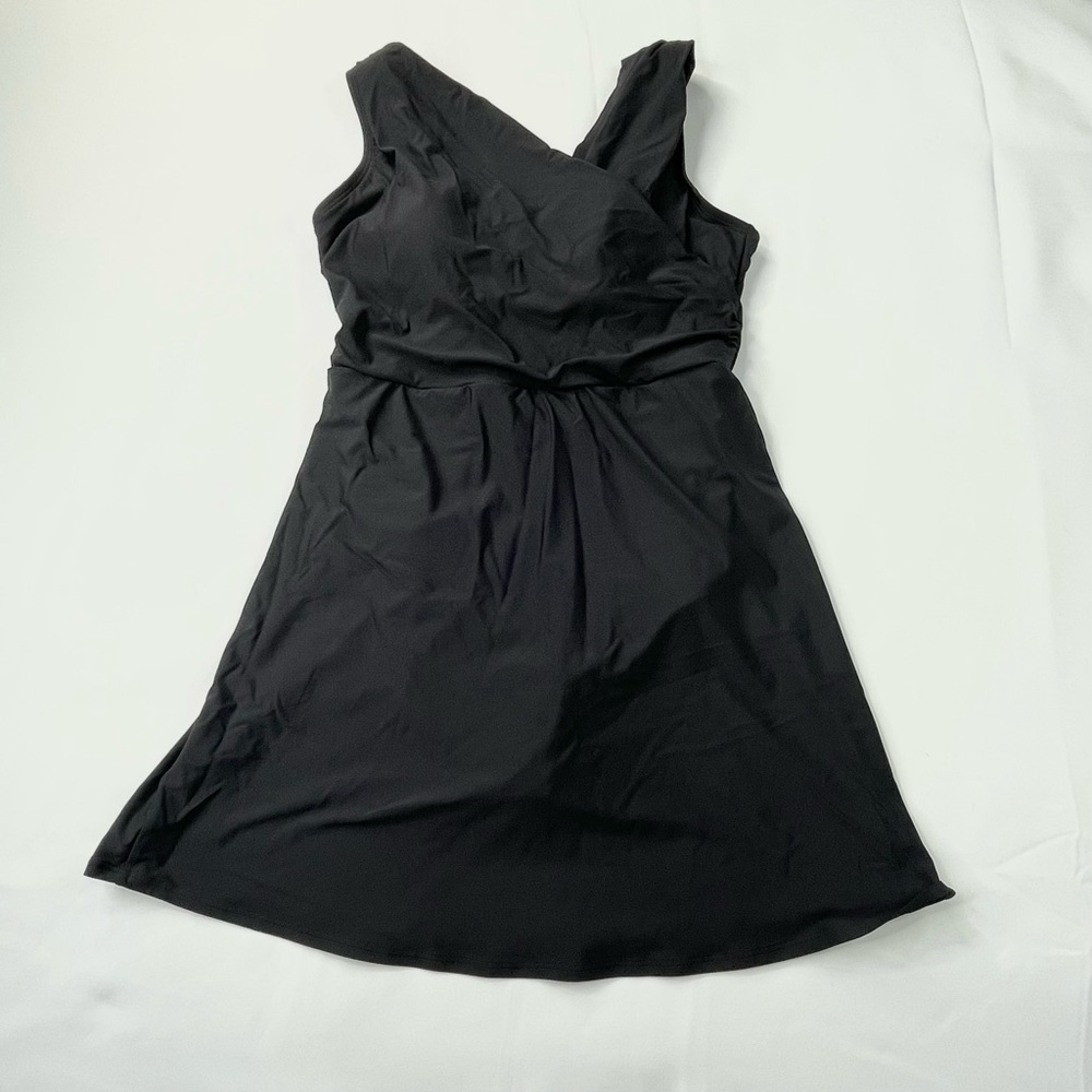 Lands End Skirted One Piece Swim Dress Adjustable Straps Padded Plus 12 DD 189